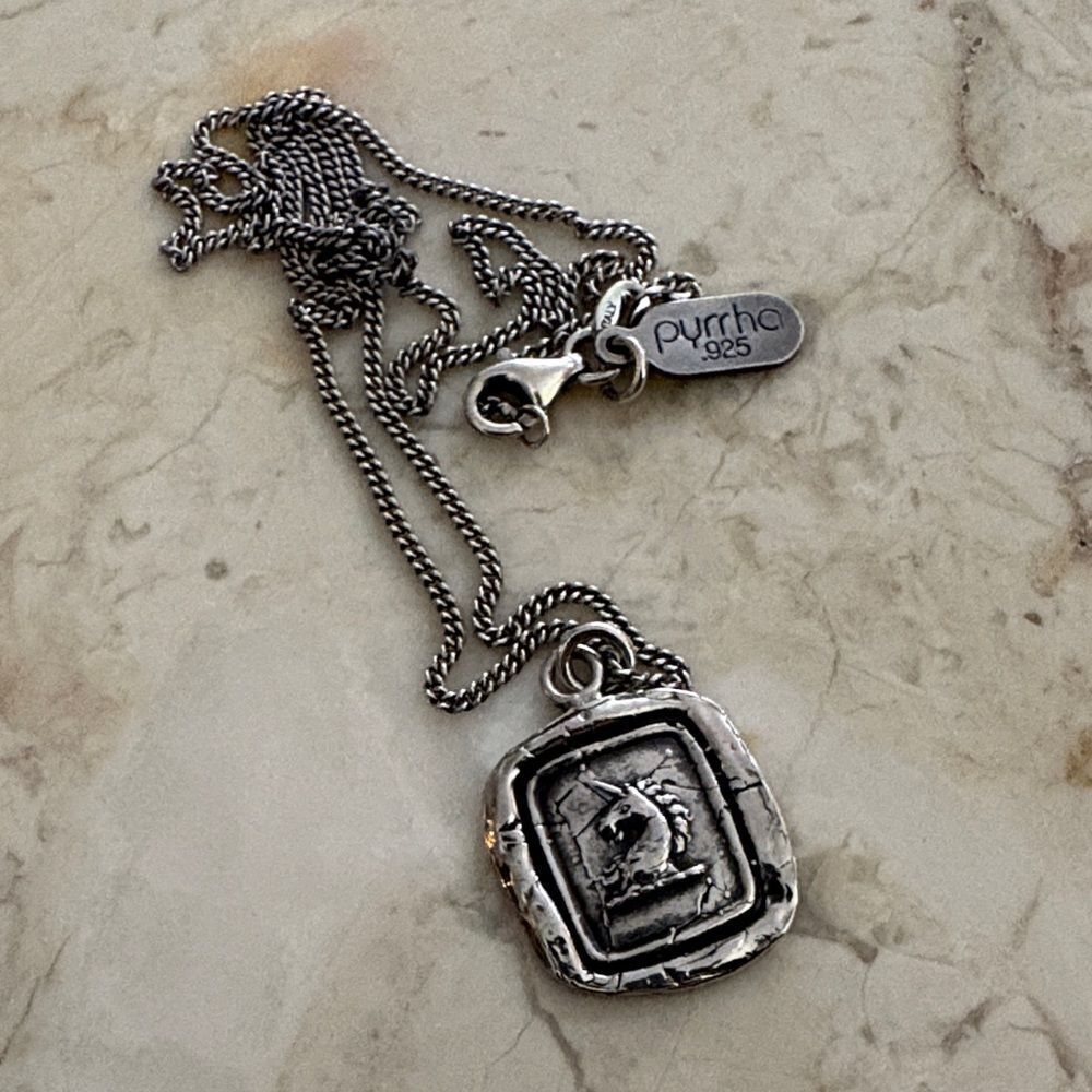 Pyrrha White Light Unicorn Rare Archived Talisman Necklace 925 Sterling Silver
